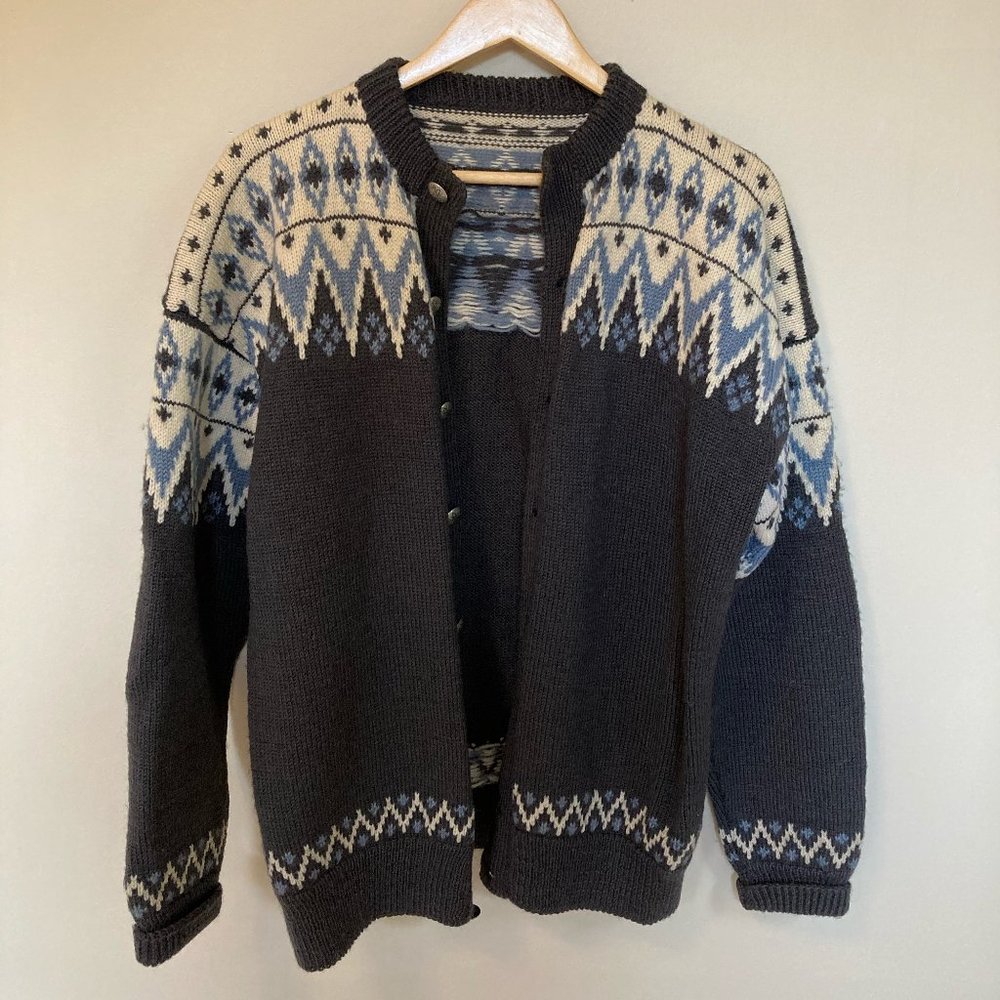 Vintage Blue/Grey/White Wool Cardigan